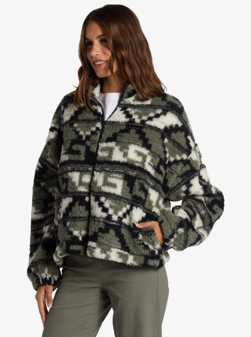 Roxy Off The Wave Sherpa Printed Full-Zip Fleece Kapucnis Pulóver | 5760281-LZ