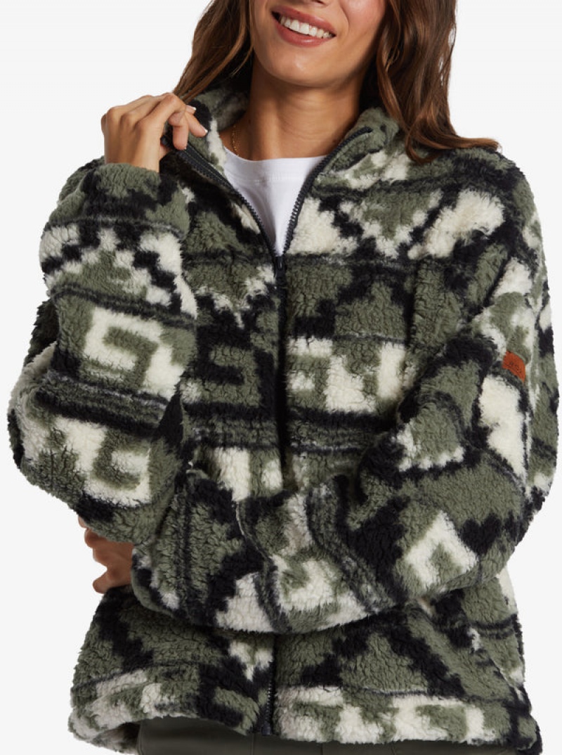 Roxy Off The Wave Sherpa Printed Full-Zip Fleece Kapucnis Pulóver | 5760281-LZ